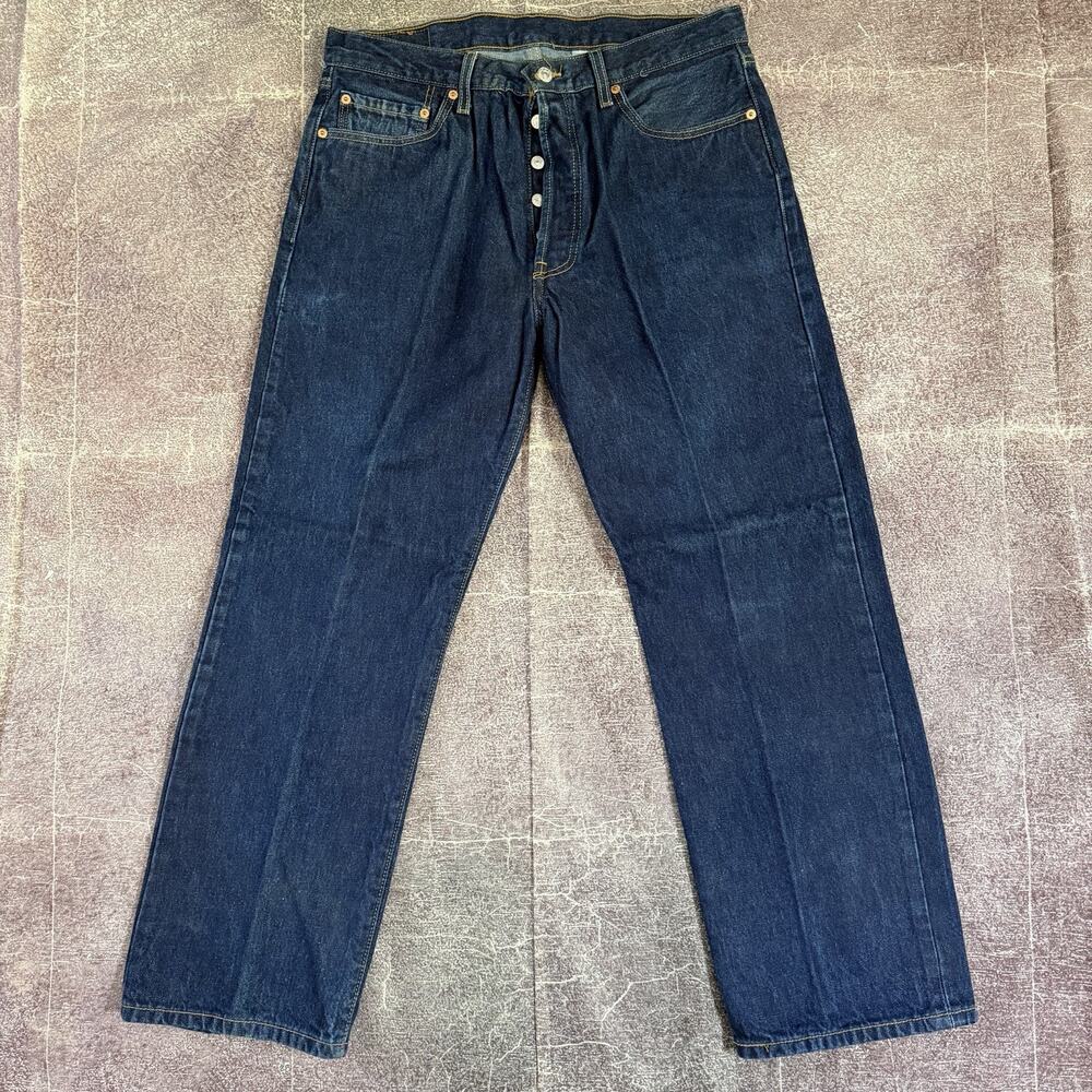 Men's Levi's Strauss 501 Dark Blue Denim Original Button Fly Jeans Sz 36 X 30